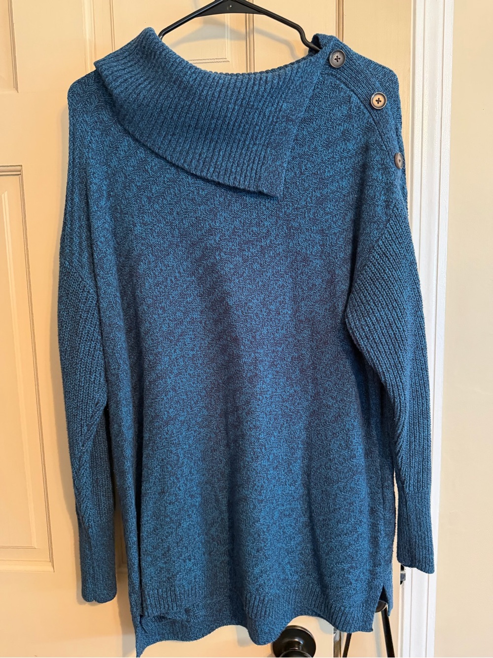 Style & Co. Teal Button-Shoulder Cowl Sweater